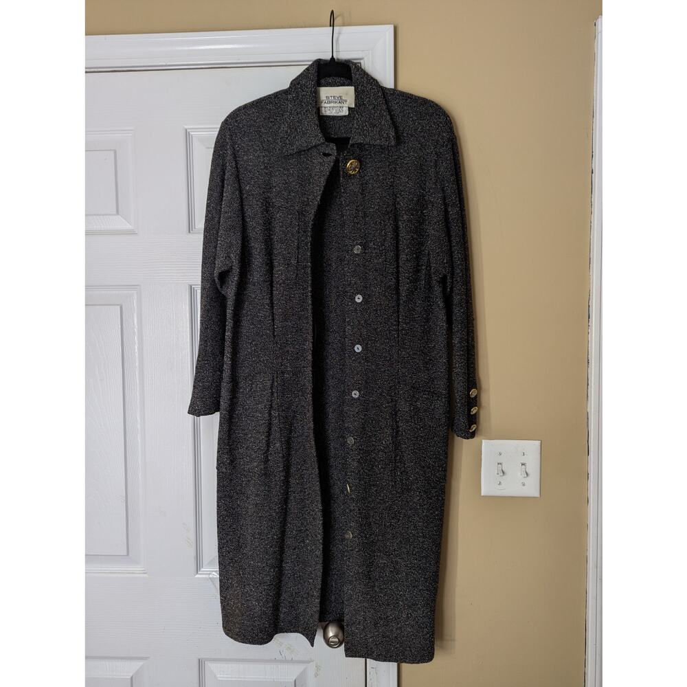 Steve Fabrikant Wool Duster Coat Size Medium Grey Vintage Quiet Luxury